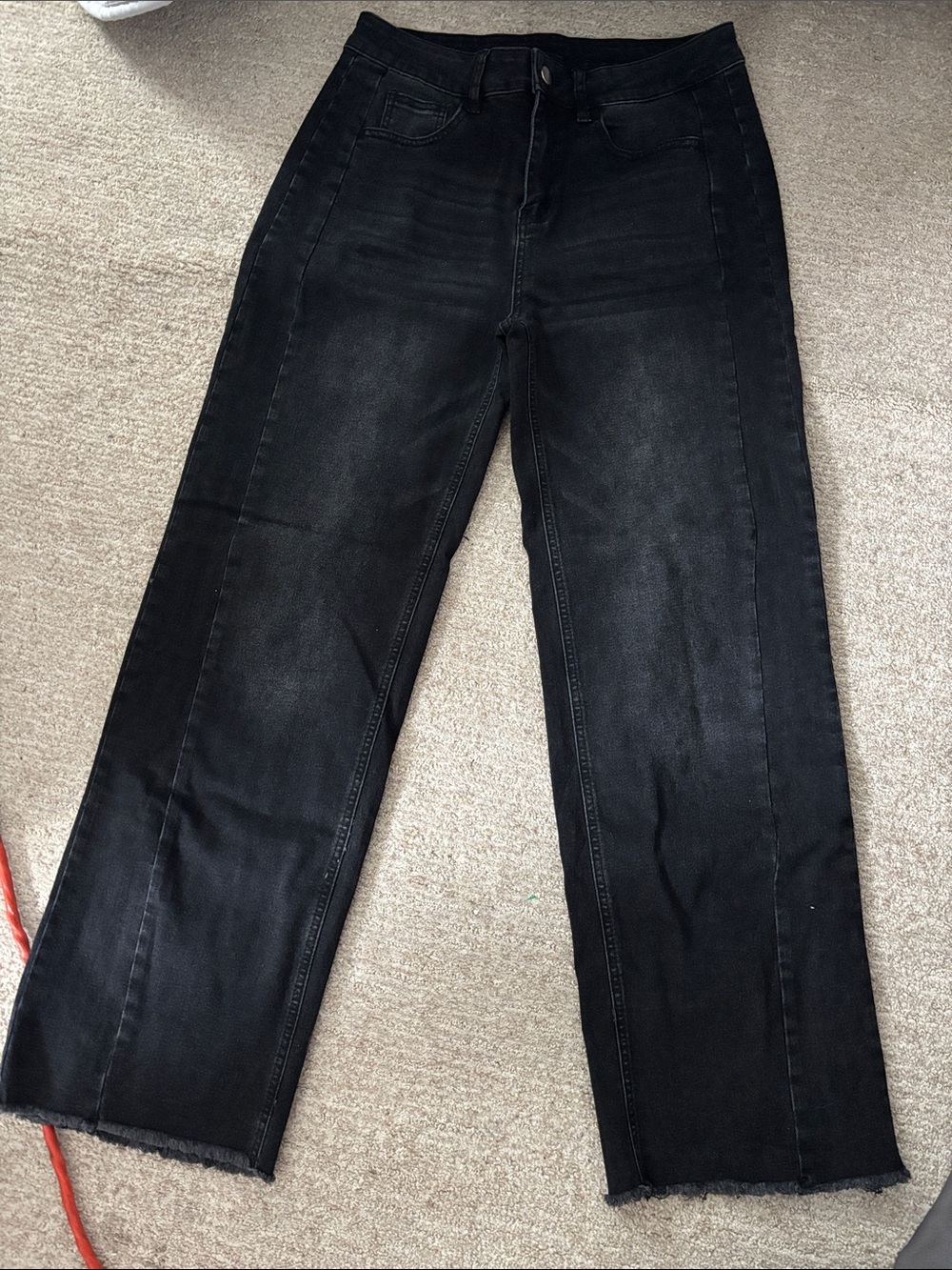 High-Rise Straight Leg Black Jeans